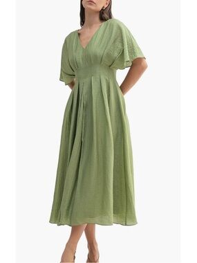 Mila Mae Crinkle Cut Fluttery Dolman Sleeve Dress Sage Green Size S